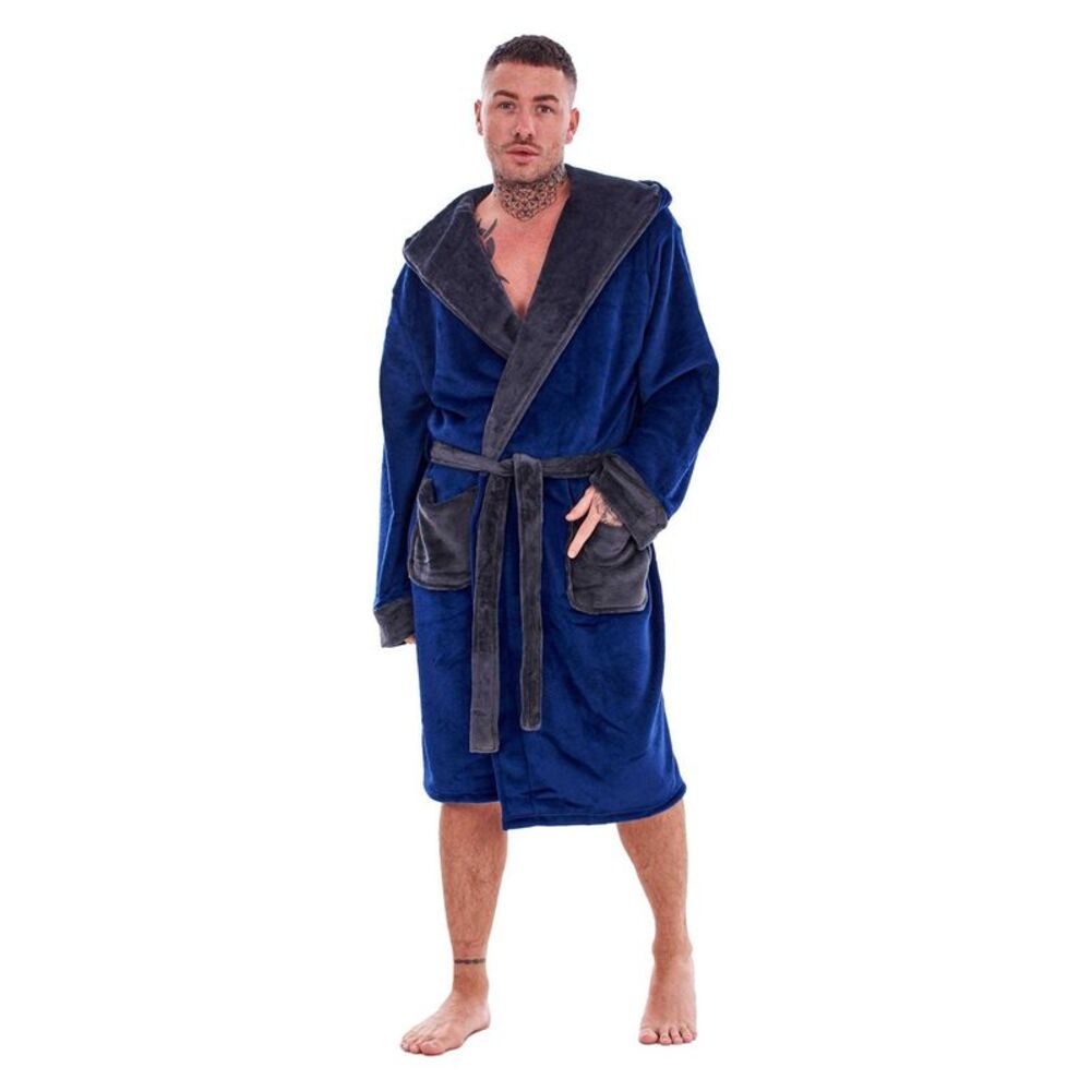 Keanu Mens Fleece Bathrobe / Navy/Charcoal